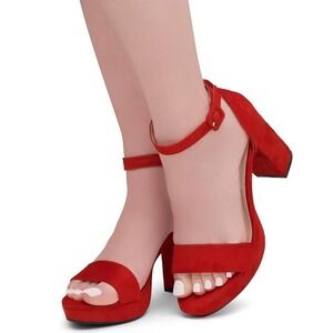 ShoeLand Cabrini Red Faux Suede Platform Chunky Block Heel Sandals Womens 11 NEW